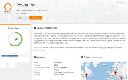 screenshot of powerlinx company profile
